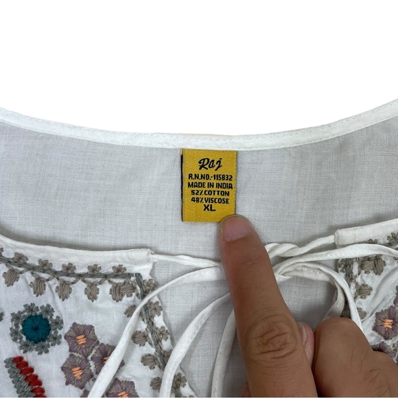 Raj Womens Blouse Embroidered Bohemian Tasseled Long Sleeve Top XL White Floral - Picture 5 of 10